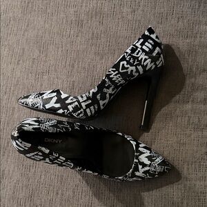 DKNY Graphic Black and White Heels